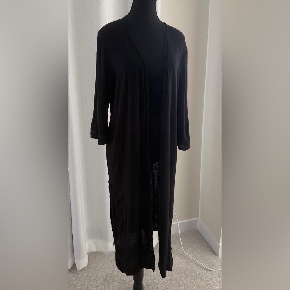 Black Long Three-Quarter Sleeves Cardigan